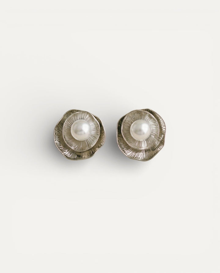 Vintage Silver Pearl and Petal Earrings
