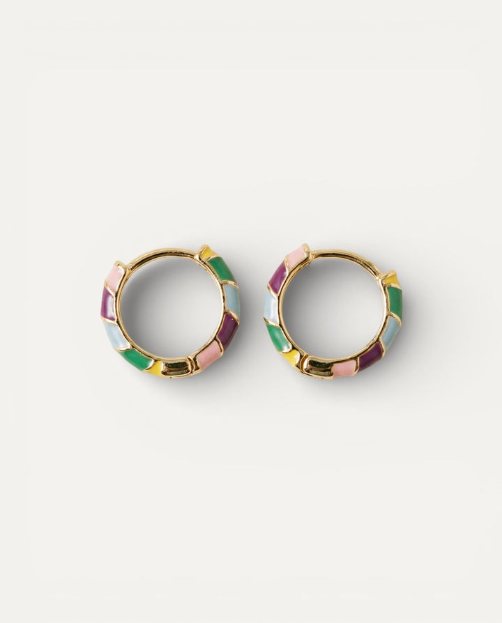 Elegant Gold Multicoloured Enamel Earrings