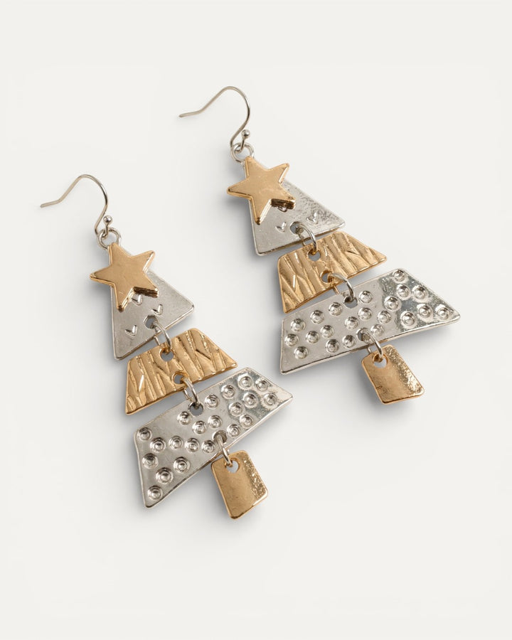 Mixed Metal Christmas Tree Drop Earrings