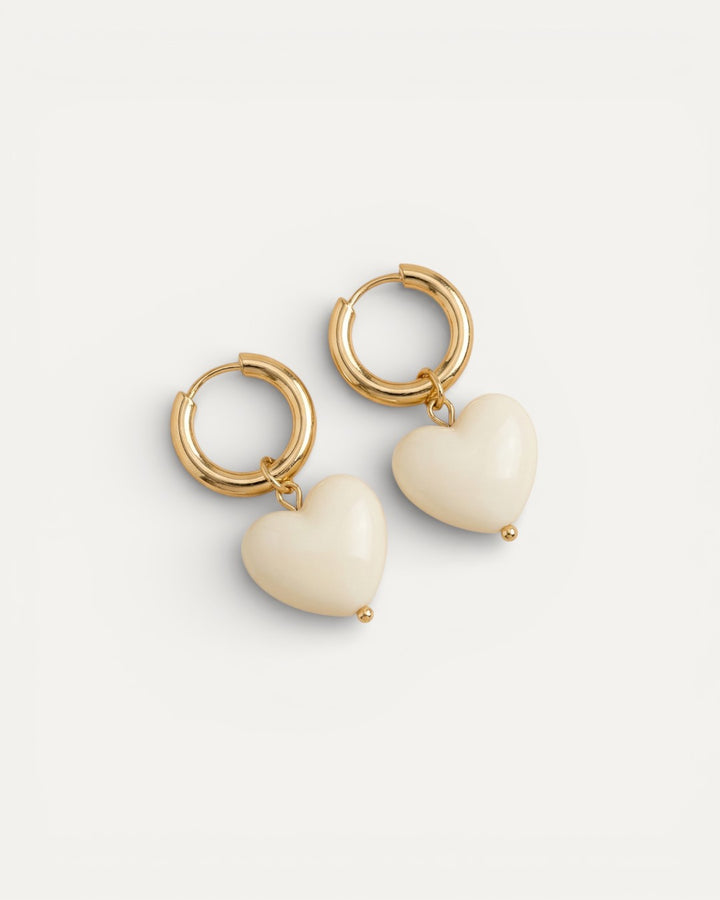 Gold White Heart Earrings