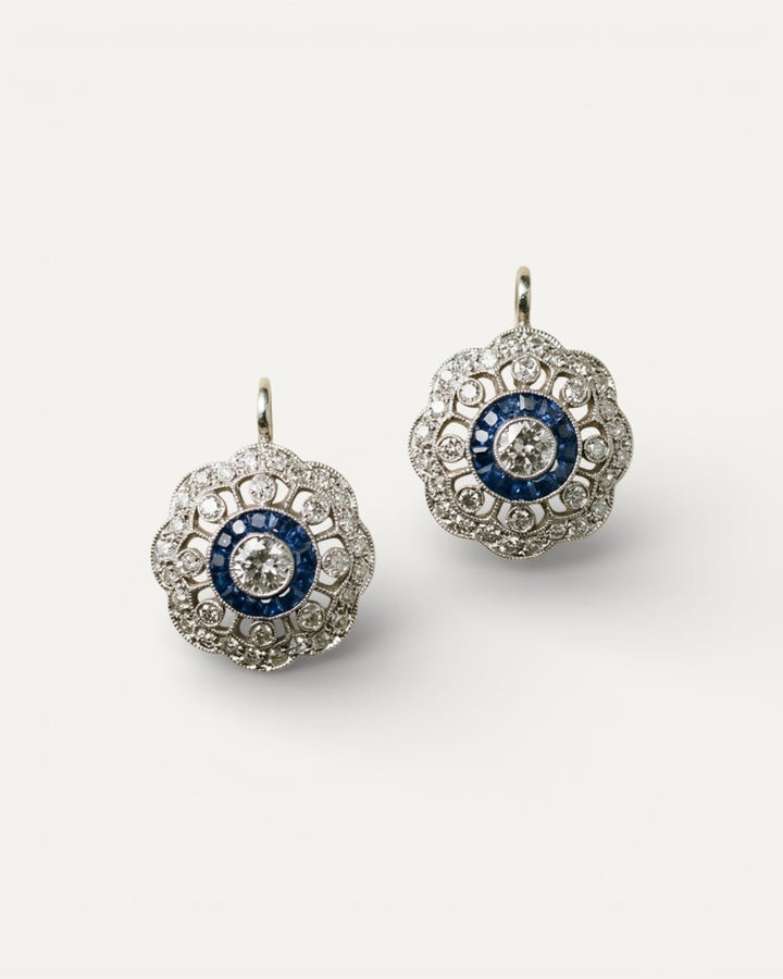 Blue Cubic Zirconia Mandala Earrings