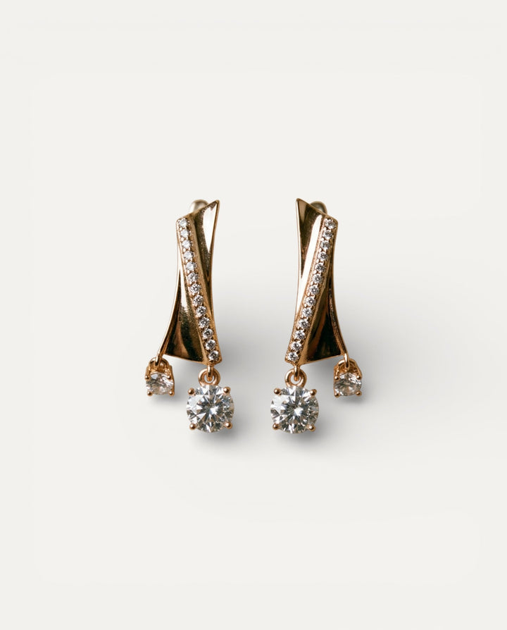 Elegant Irregular Gold and Cubic Zirconia Earrings