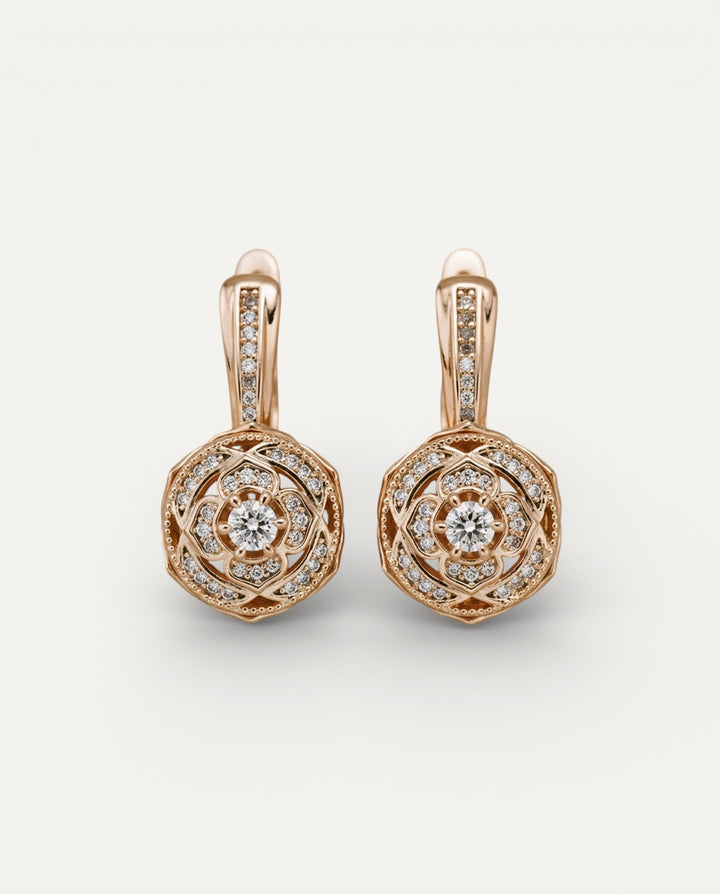 Elegant Round Cubic Zirconia and Gold Earrings