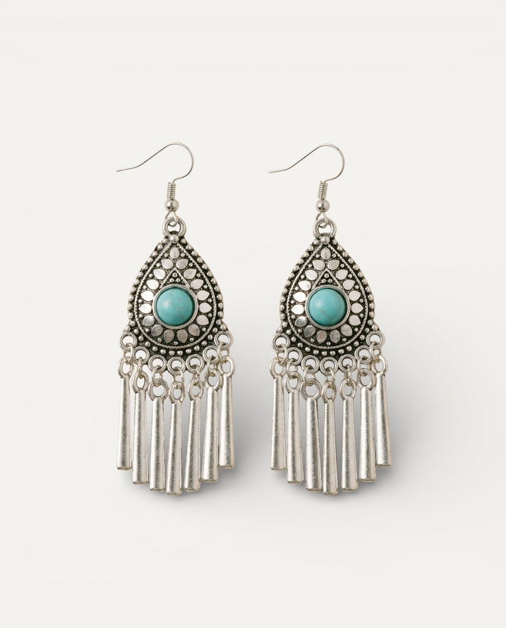 Vintage Silver Turquoise Stone Drop Earrings
