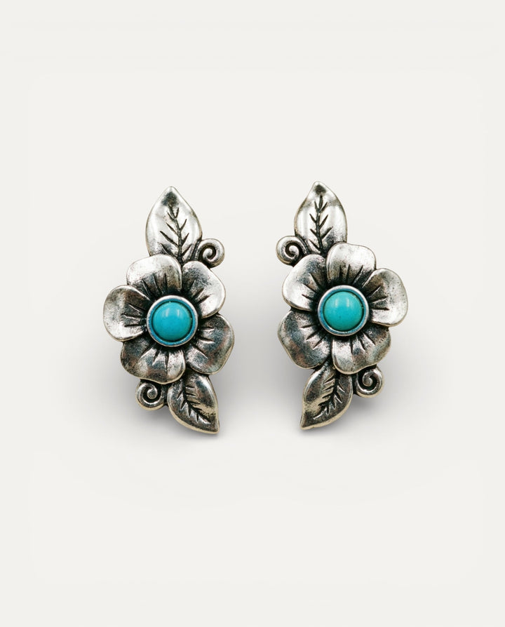 Sterling Silver Boho Blue Opal Flower Earrings