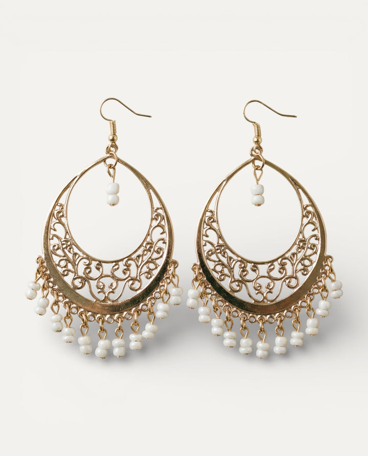 Timeless White Bead Mandala Earrings