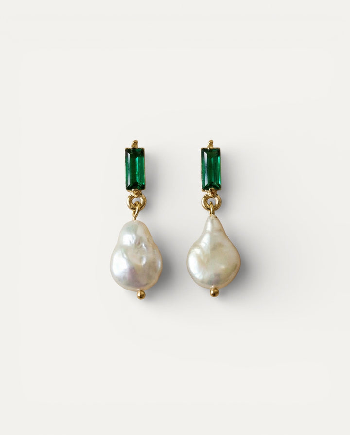 Gold Emerald and Pearl Earrings