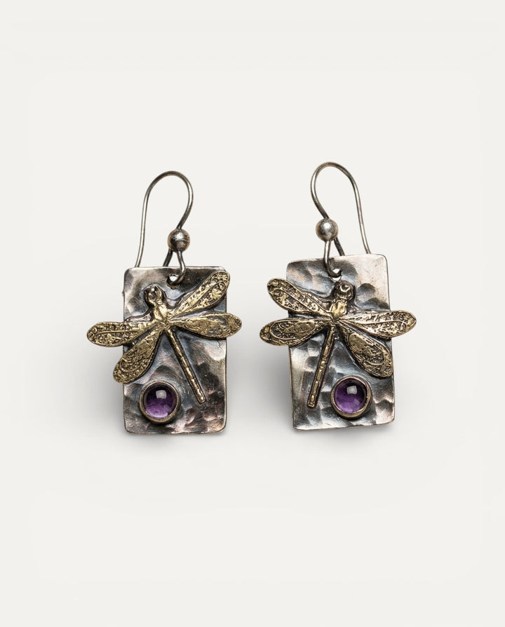 Vintage Purple Crystal Dragonfly Earrings