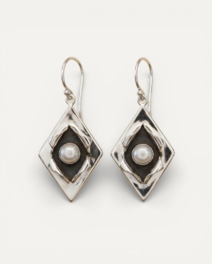 Vintage Silver Pearl Inlay Earrings