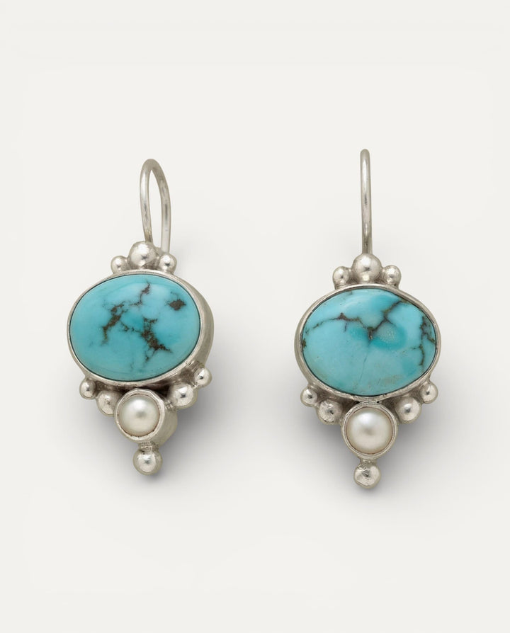 Vintage Blue Stone and Pearl Earrings