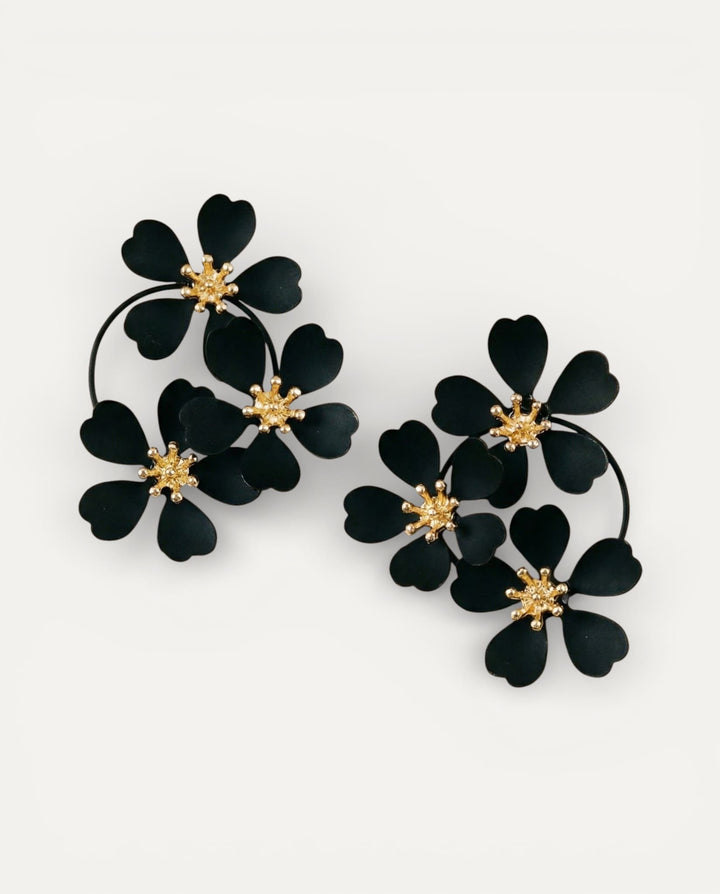 Vintage Black Flower Drop Earrings