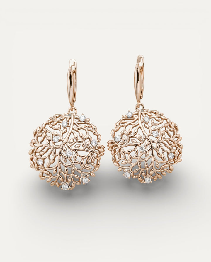 Elegant Round Branch Earrings with Cubic Zirconia