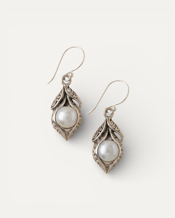 Vintage Silver Earrings with Pearl Drops