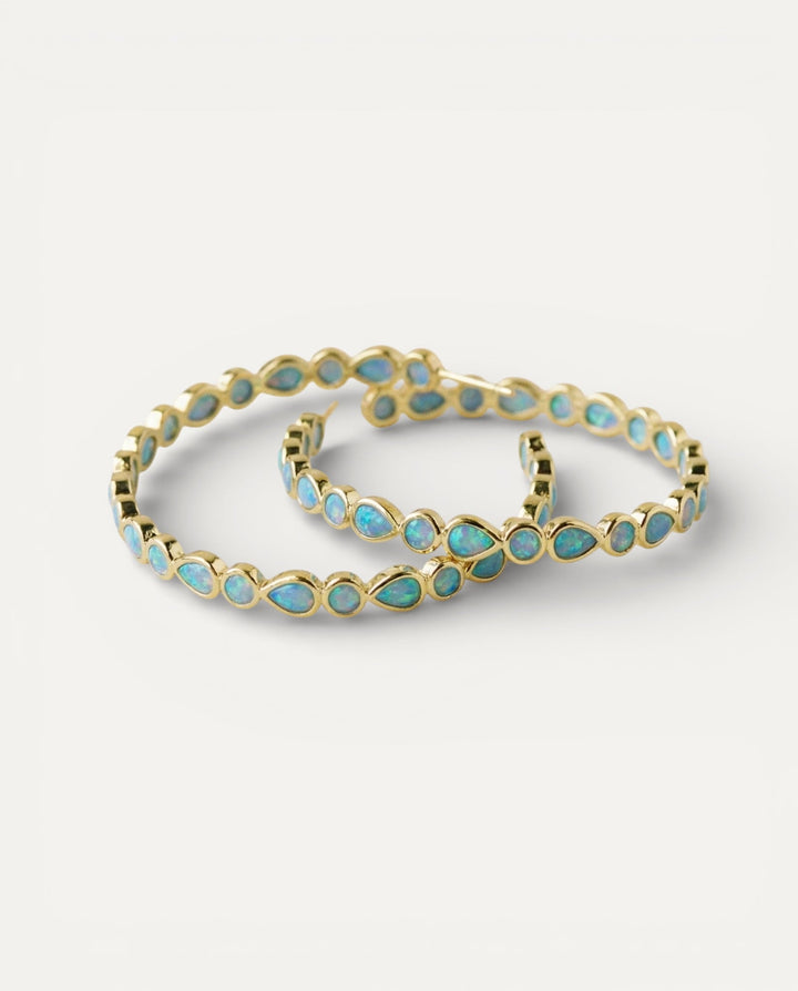 Vintage Blue Opal Gold Earrings