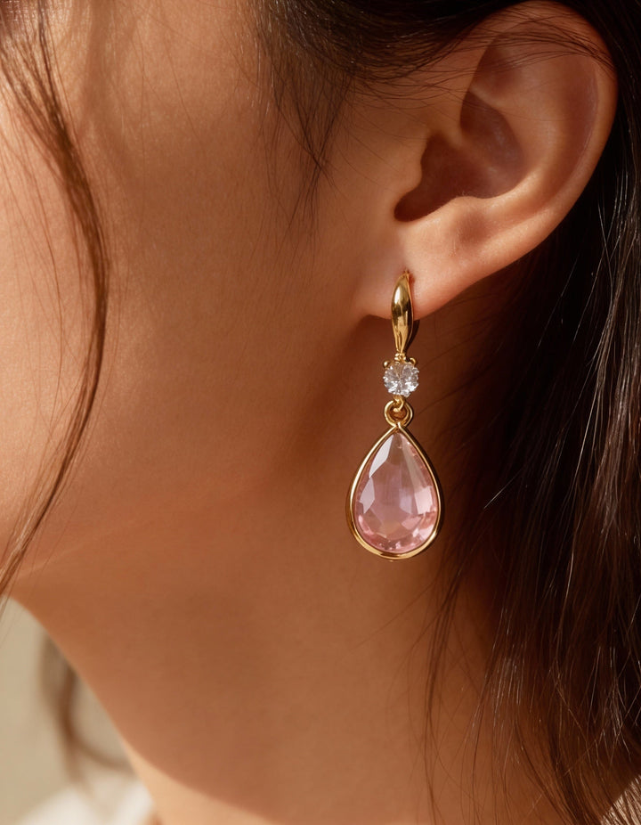 Vintage Pink Crystal Drop Earrings
