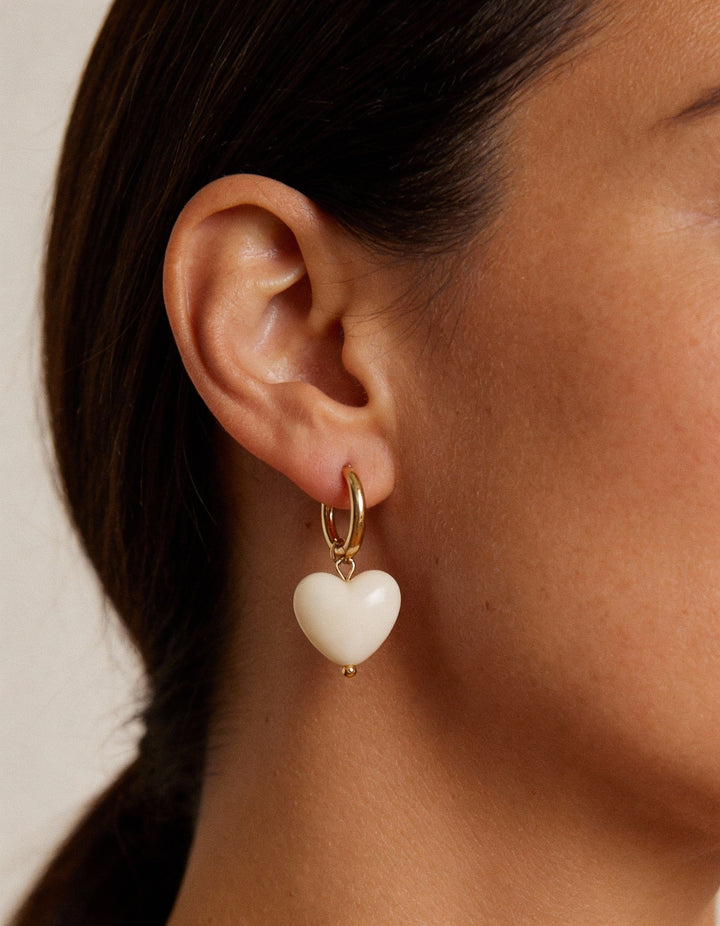 Gold White Heart Earrings