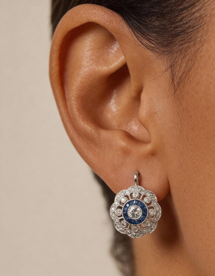 Blue Cubic Zirconia Mandala Earrings