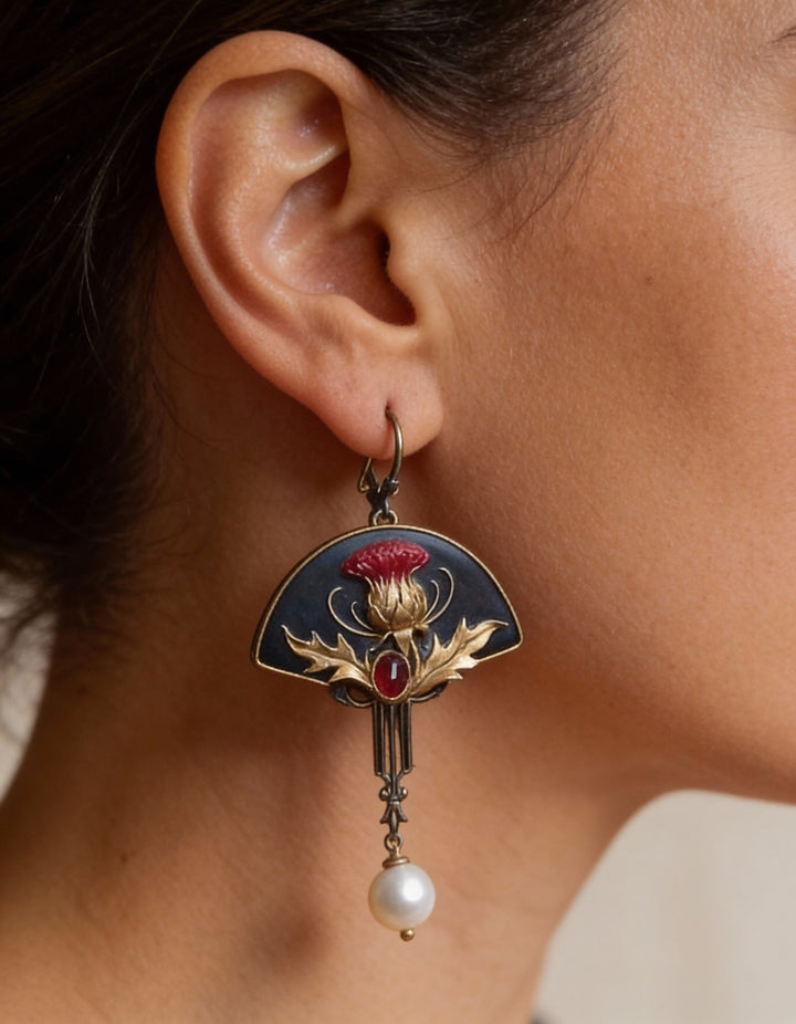 Boho Red Crystal and Pearl Earrings