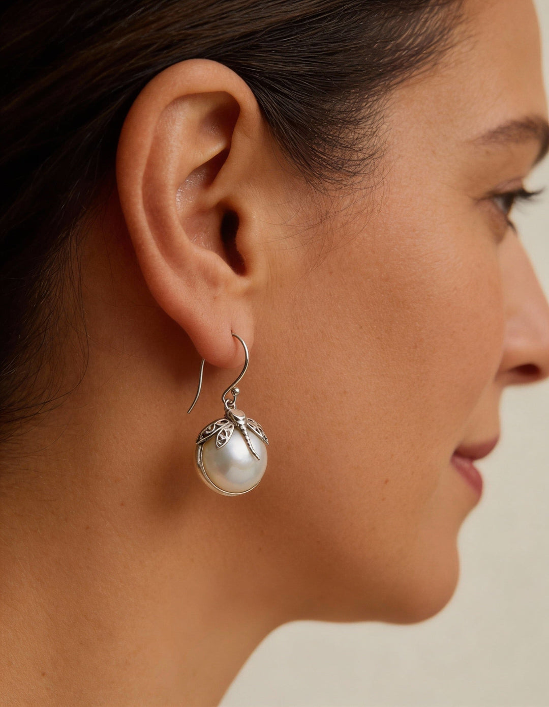 Vintage Pearl and Dragonfly Earrings