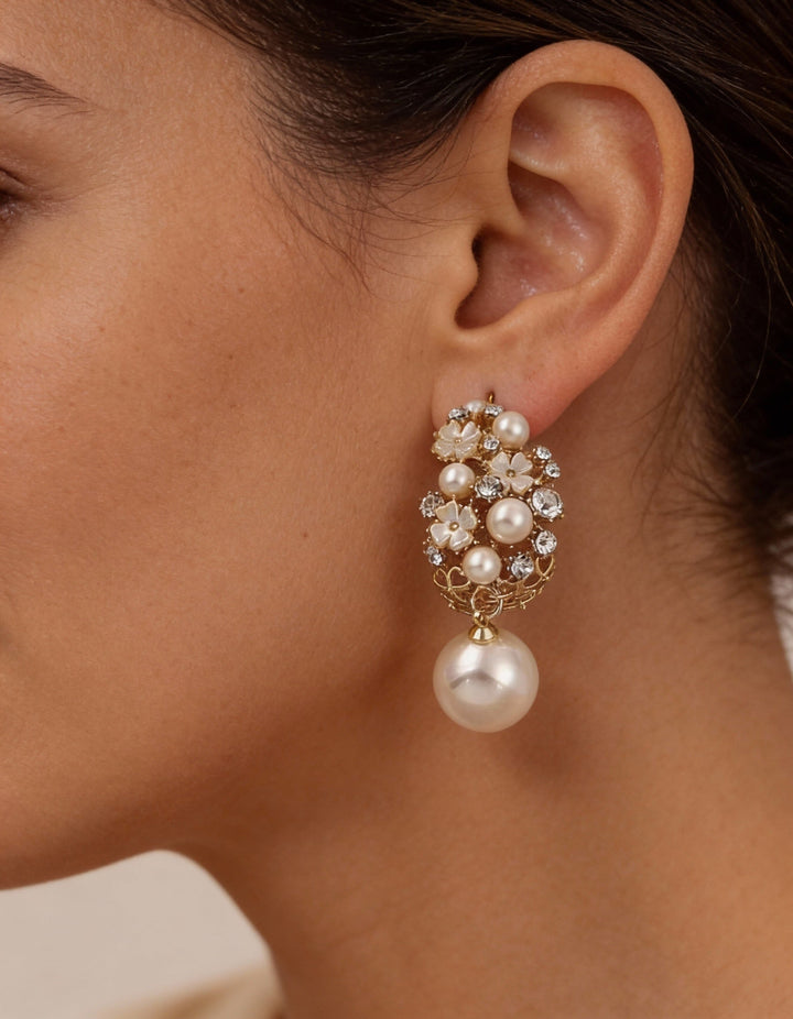 Elegant Pearl and Flower Earrings