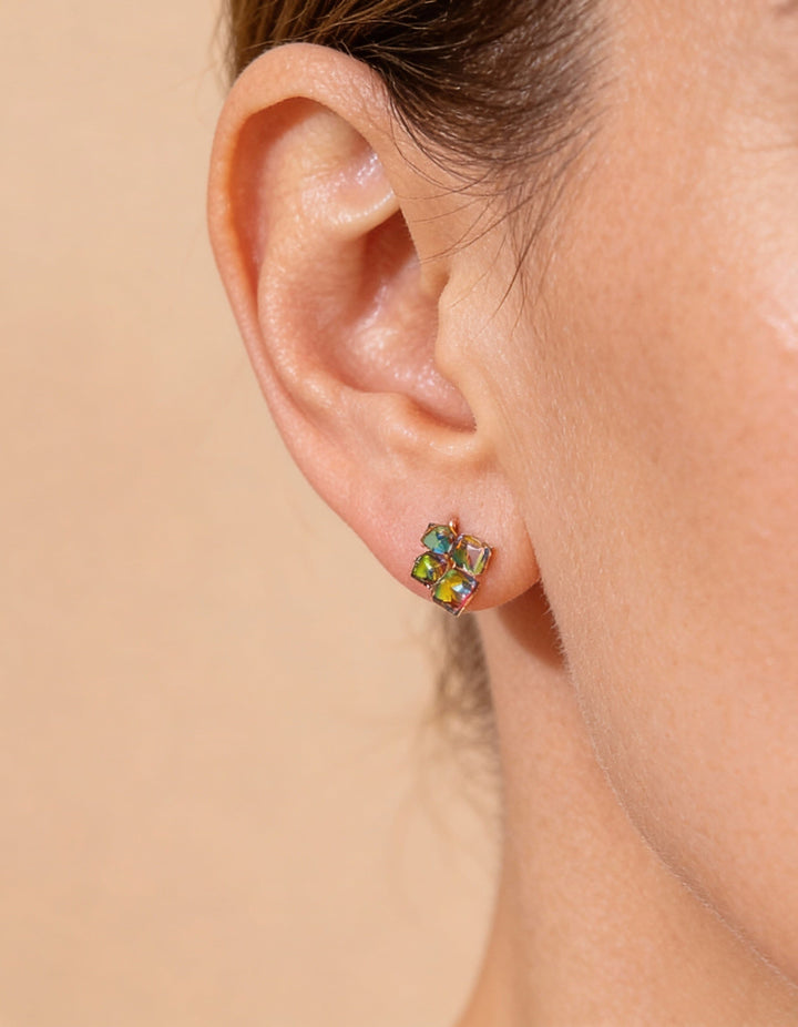 Elegant Gold Multicoloured Cubic Zirconia Earrings