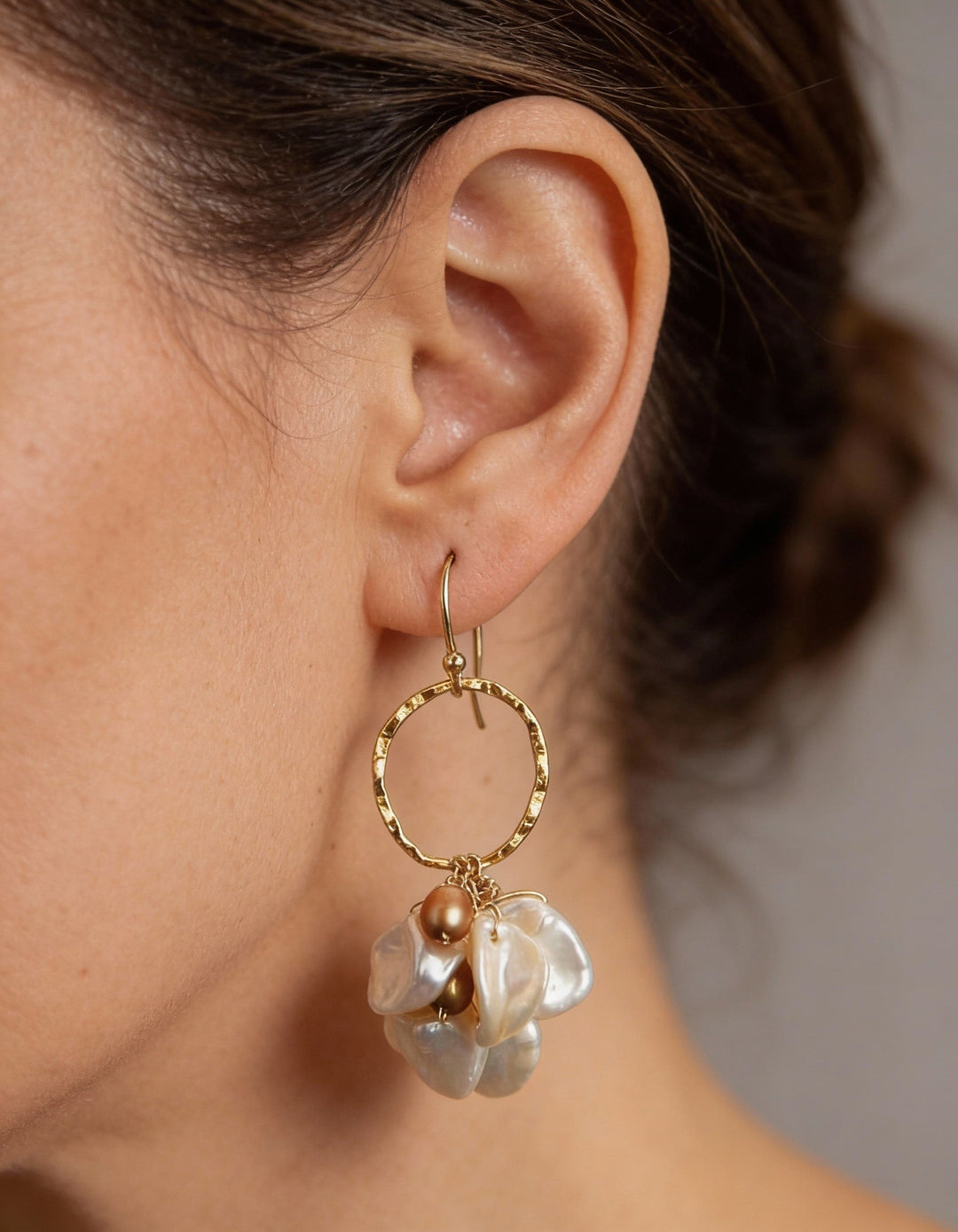 Vintage Gold Pearl and Flower Drop Earrings