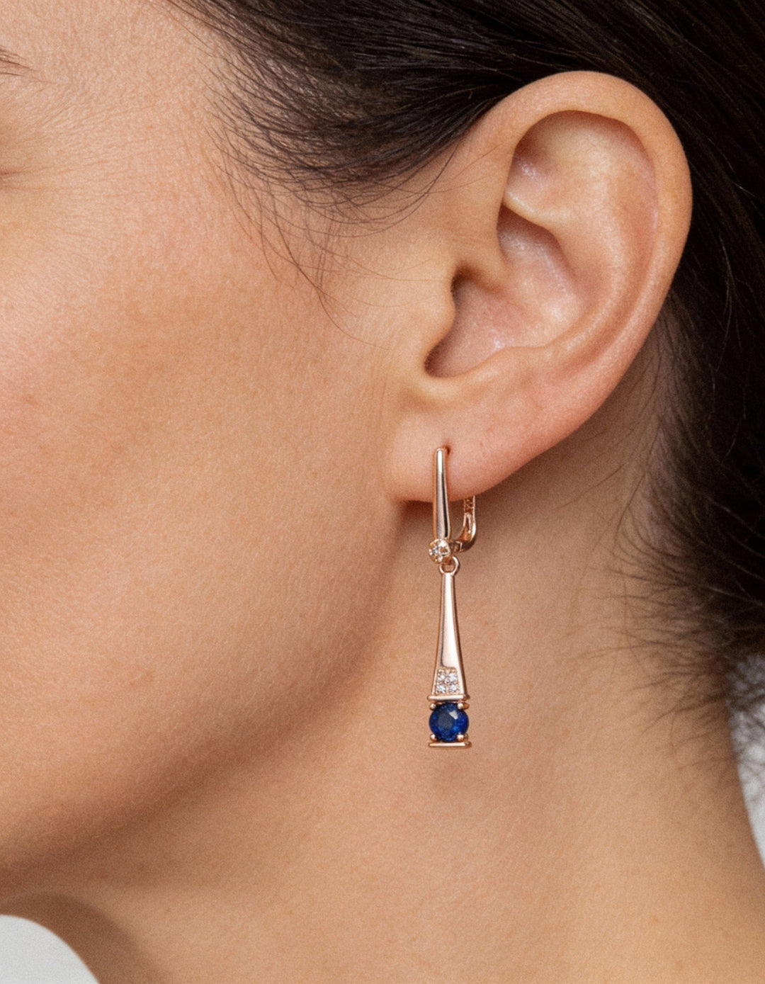 Gold Blue Crystal Drop Earrings