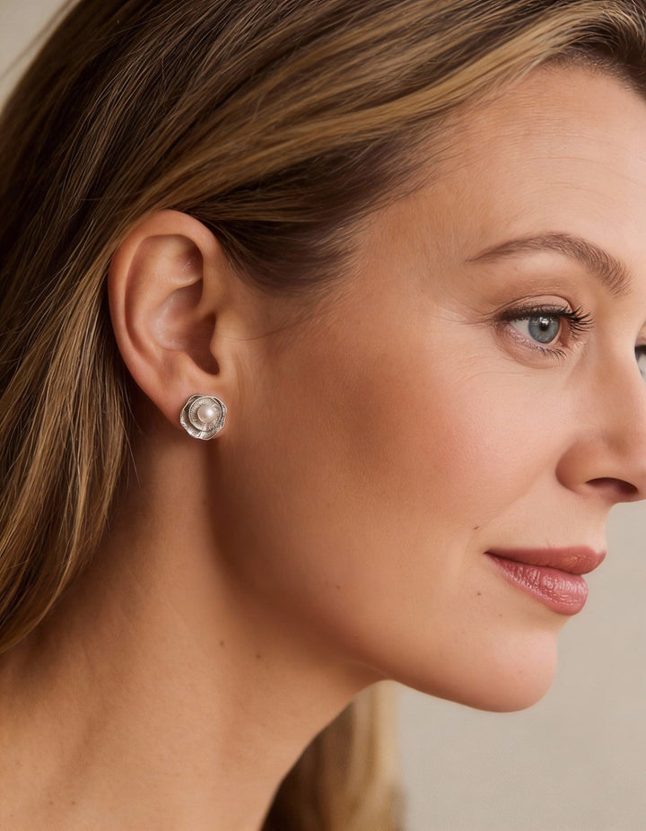 Vintage Silver Pearl and Petal Earrings