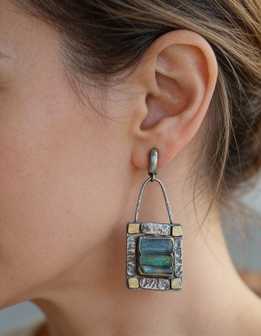 "Antique" Blue and Green Crystal Earrings