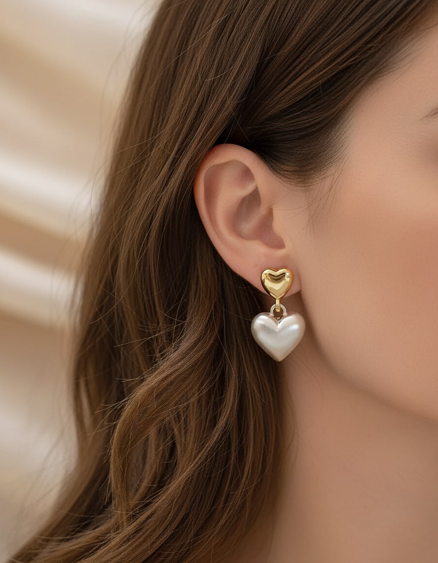 Elegant Gold Pearl Heart Earrings