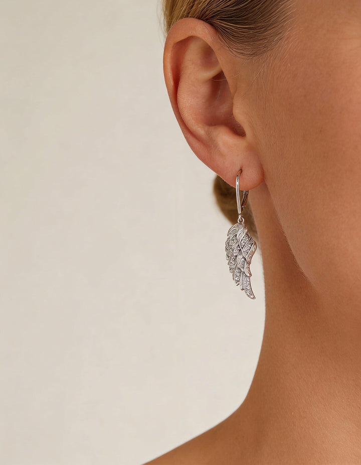 Silver Sparkling Wing Earrings