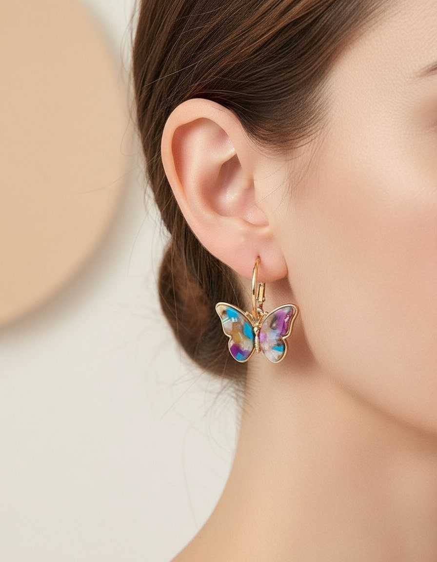 Hand-Painted Enamel Crystal Butterfly Earrings