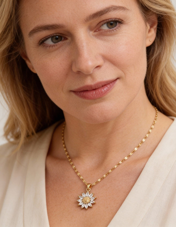 Gold Crystal Sunflower Necklace