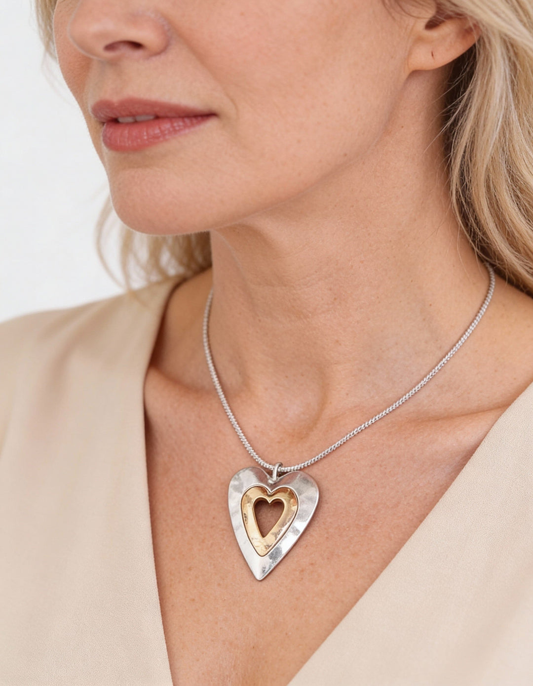 Vintage Silver and Gold Heart Pendant Necklace