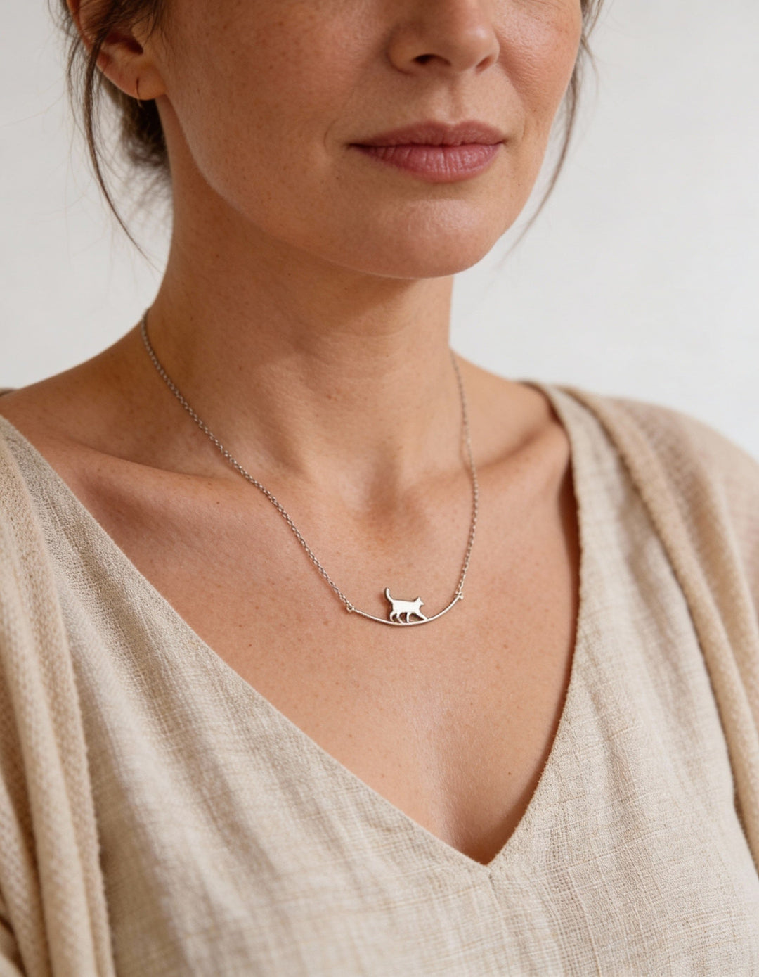 Climbing Cat Necklace in Silver