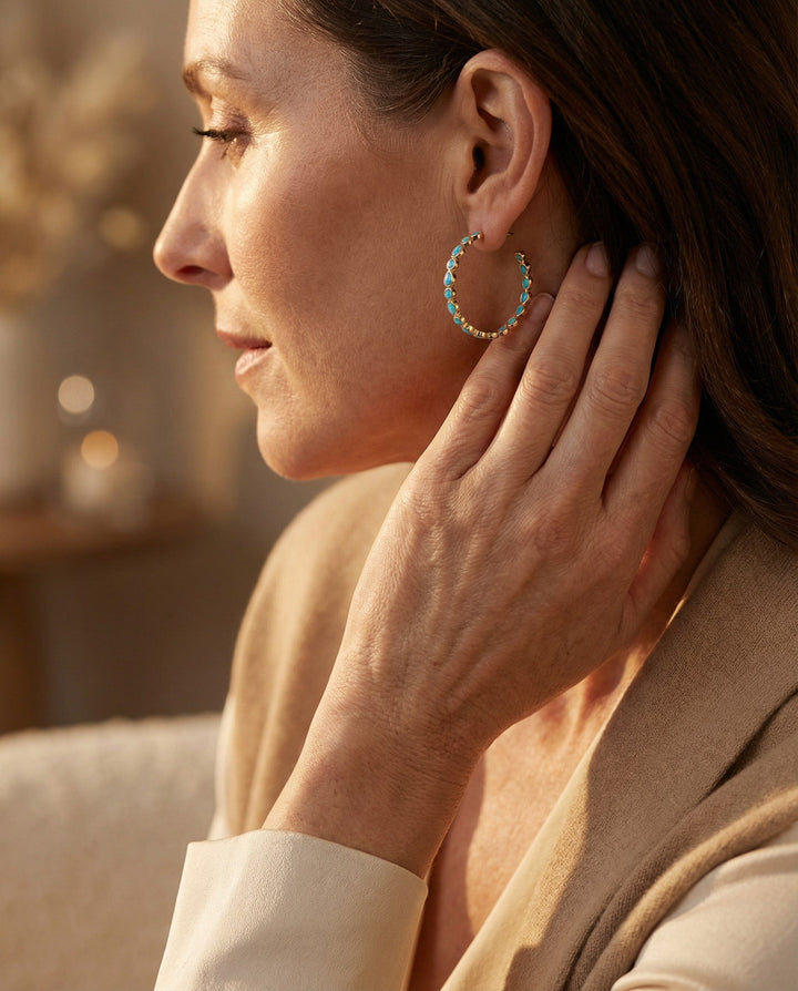 Vintage Blue Opal Gold Earrings