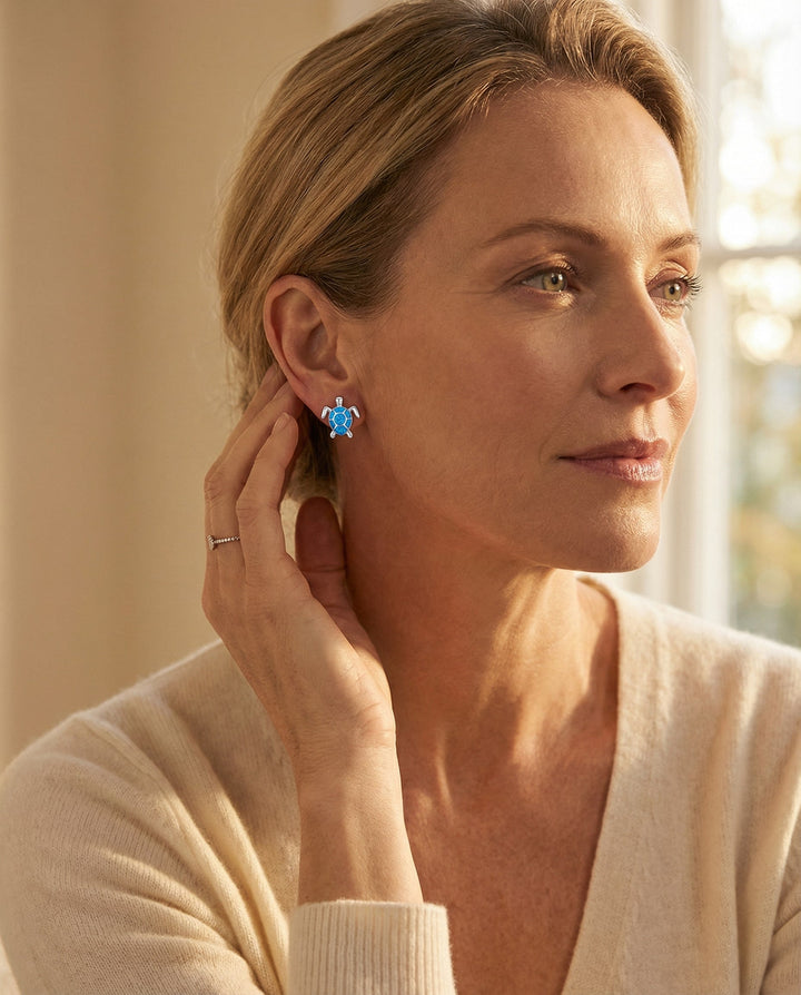 Sea Turtle Necklace and Earring Set in Opal and Silver