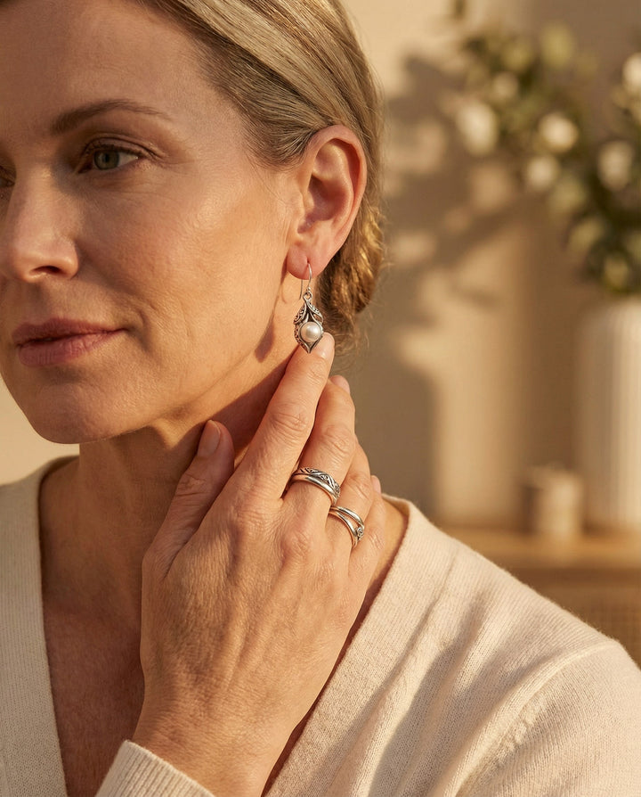 Vintage Silver Earrings with Pearl Drops
