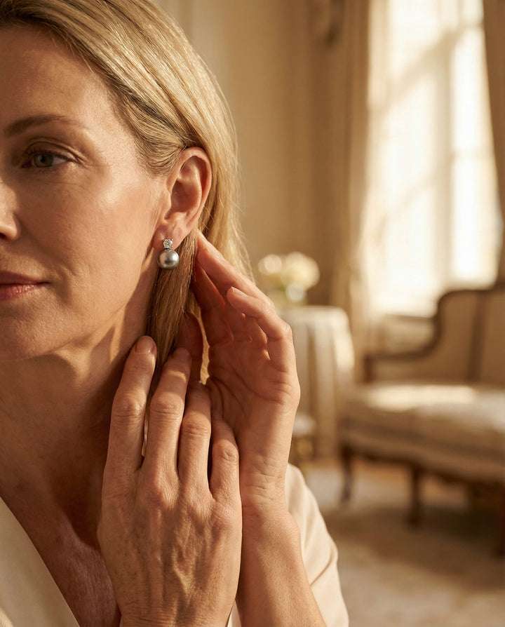 Elegant Black Pearl Earrings with Cubic Zirconia