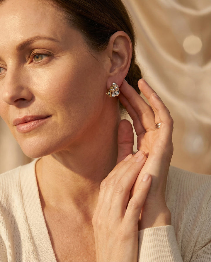 Two-Tone Hug Earrings, Silver and Gold