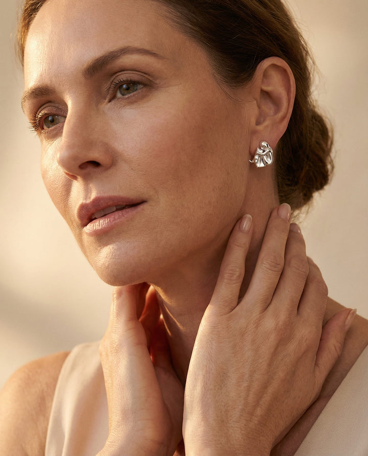 Two-Tone Hug Earrings, Silver and Gold