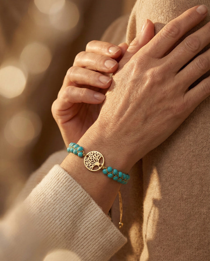 Handcrafted Turquoise Stone Tree of Life Bracelet