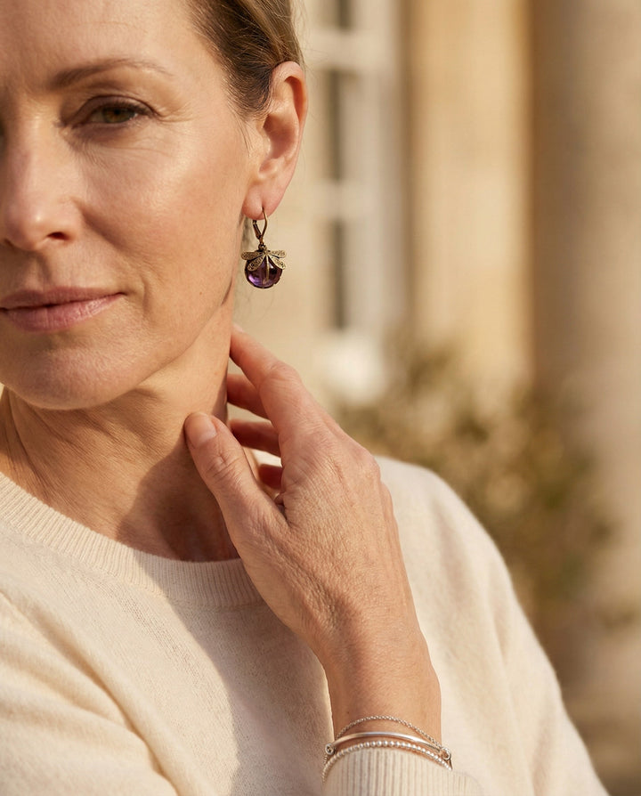 Antique Gold Dragonfly Sphere Earrings