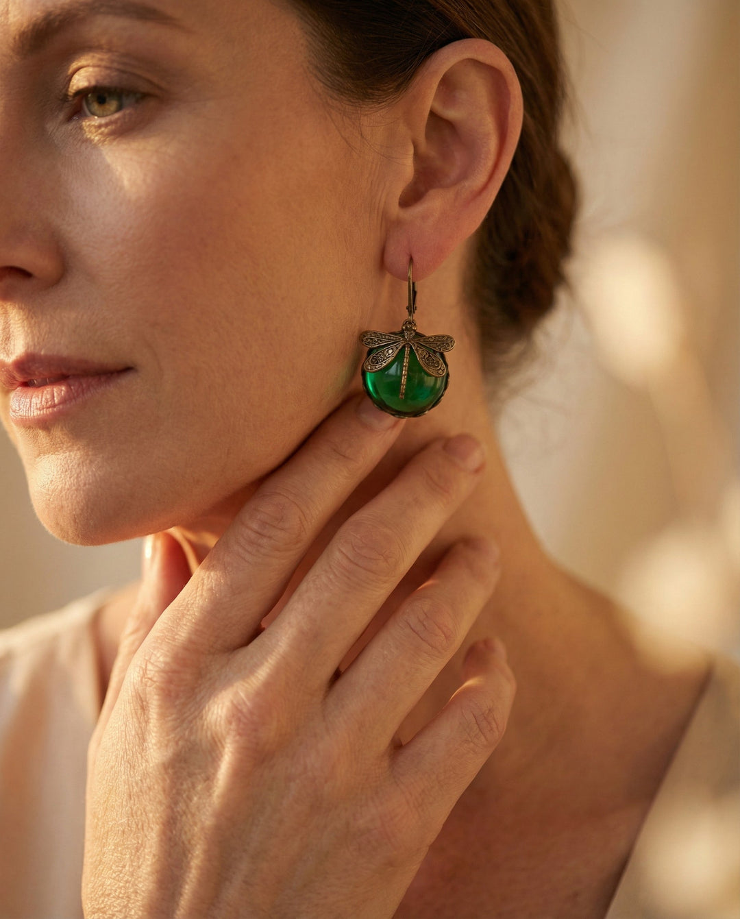 Antique Gold Dragonfly Sphere Earrings