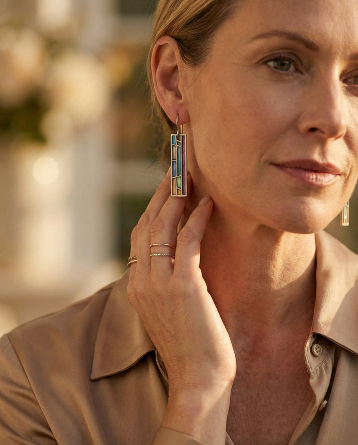 Vintage Silver Mosaic Earrings