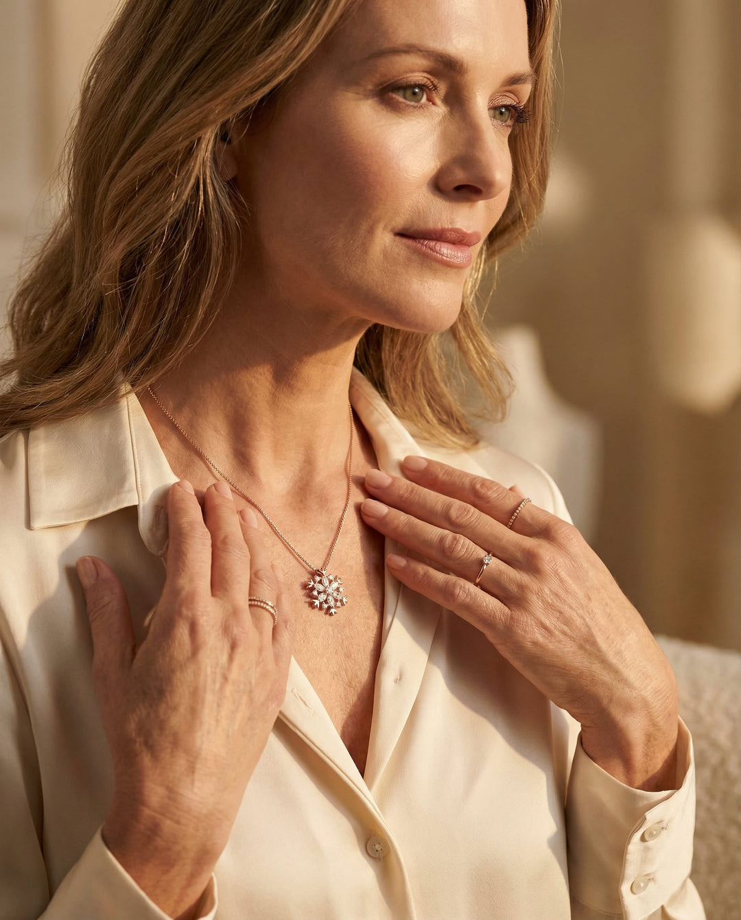 Gold and Silver Sparkling Snowflake Crystal Necklace