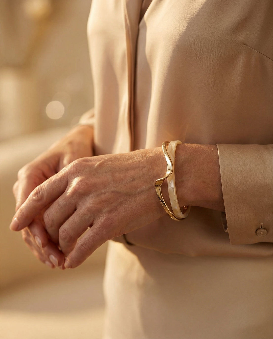 Elegant Open White Enamel and Gold Bracelet