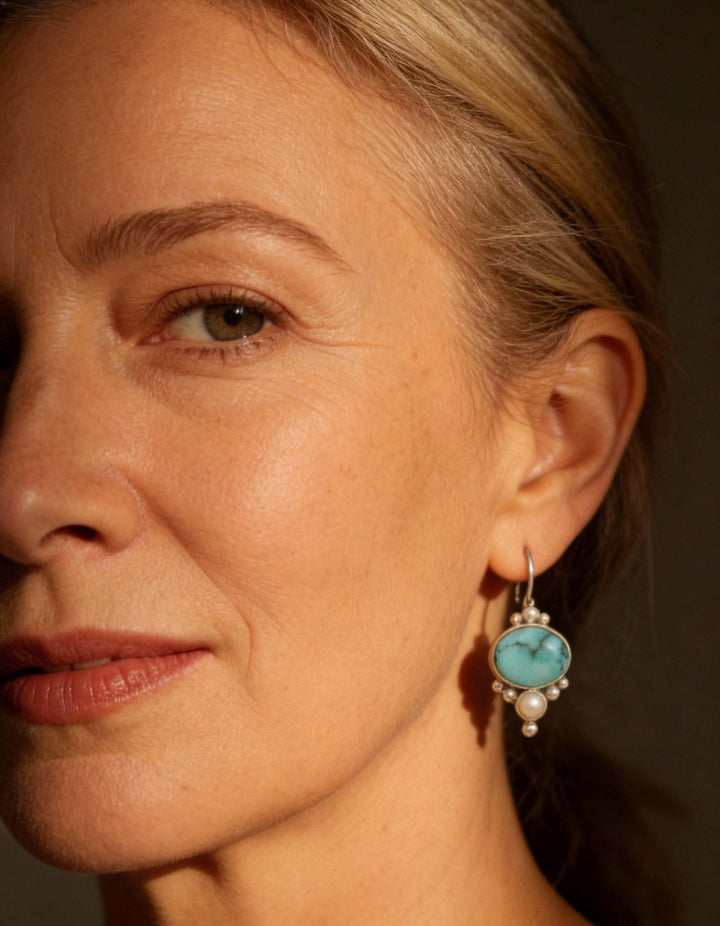 Vintage Blue Stone and Pearl Earrings