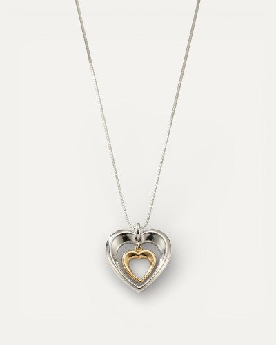 Two-Tone Hollow Heart Pendant Necklace