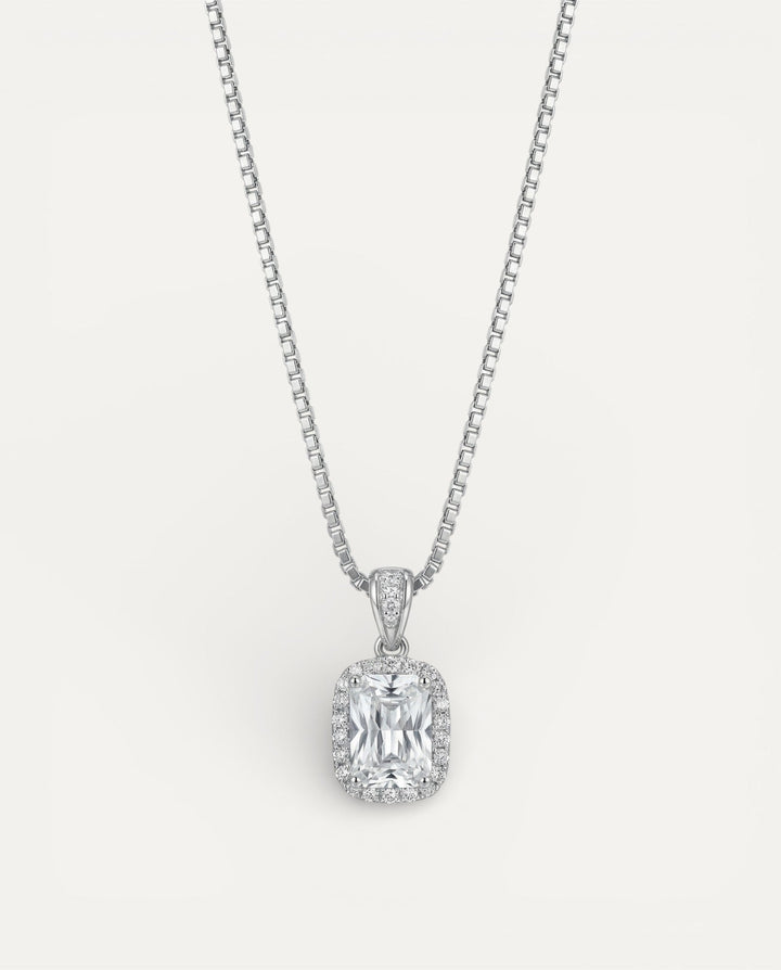 Vintage Silver Cushion-Cut Crystal Necklace